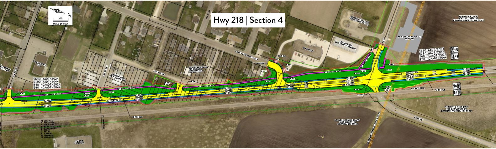 A section of the Hwy 218 design from 100th Ave to 4th St. SE